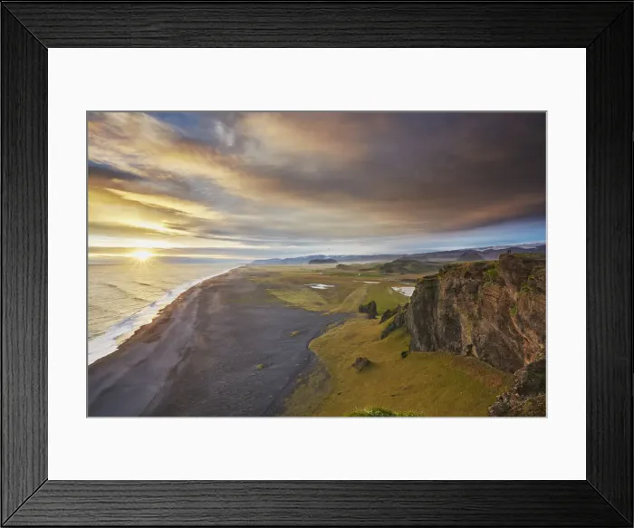 Framed Print : Coastline view from Dyrholaey Island, just before sunset, near Vik, south coast of Iceland, Polar Regions Framed Print : Coastline view from Dyrholaey Island, just before sunset, near Vik, south coast of Iceland, Polar Regions