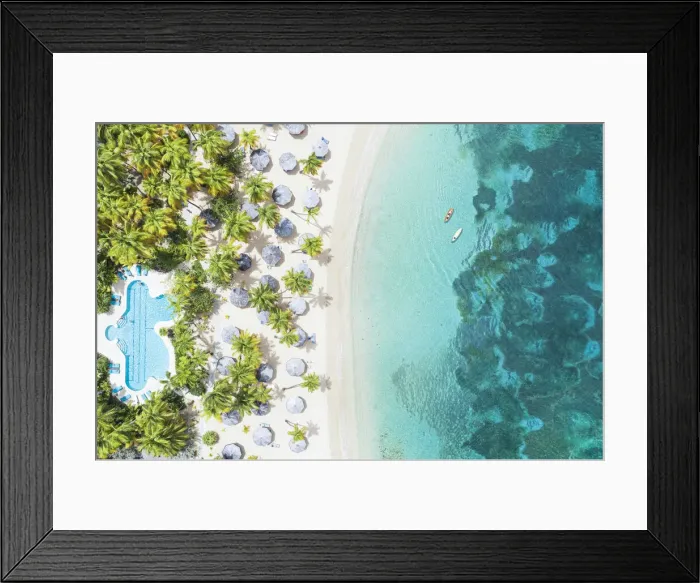 Framed Print : Canoes floating in the crystal sea overlooking a tropical sand beach with swimming pool, Antigua, West Indies, Caribbean, Central America Framed Print : Canoes floating in the crystal sea overlooking a tropical sand beach with swimming pool, Antigua, West Indies, Caribbean, Central America