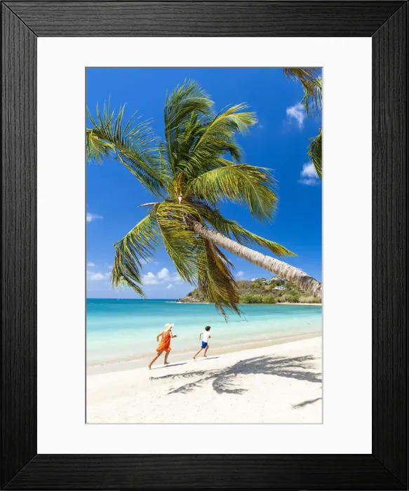 Framed Print : Woman and little boy having fun running on a palm fringed beach, Antigua, West Indies, Caribbean, Central America Framed Print : Woman and little boy having fun running on a palm fringed beach, Antigua, West Indies, Caribbean, Central America