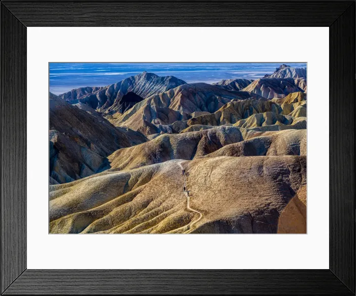 Framed Print : Hikers in the colourful sandstone formations, Zabriskie Point, Death Valley, California, United States of America, North America Framed Print : Hikers in the colourful sandstone formations, Zabriskie Point, Death Valley, California, United States of America, North America