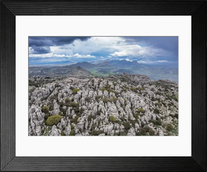 Framed Print : Aerial of El Torcal de Antequera nature reserve, Antequera, Andalucia, Spain, Europe