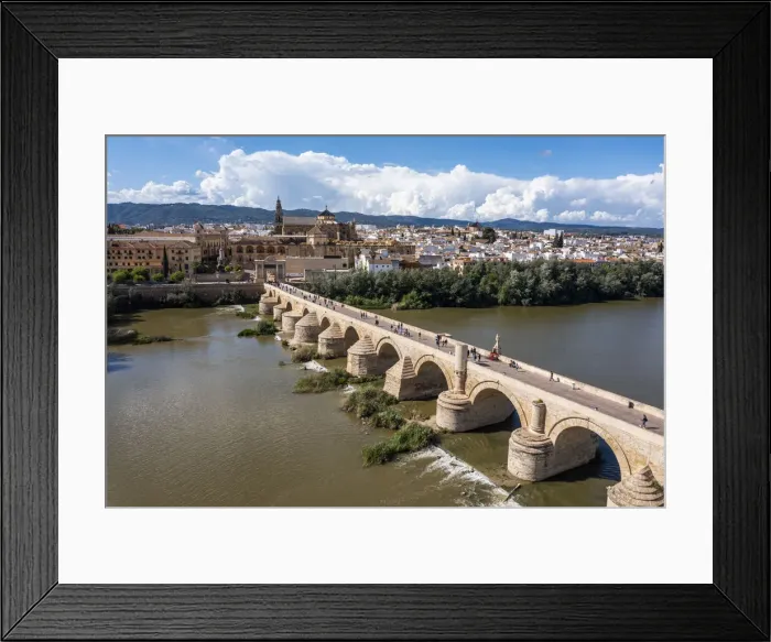 Framed Print : Aerial of the Historic Roman Bridge over the Guadalquivir River, UNESCO World Heritage Site, Cordoba, Andalusia, Spain, Europe Framed Print : Aerial of the Historic Roman Bridge over the Guadalquivir River, UNESCO World Heritage Site, Cordoba, Andalusia, Spain, Europe