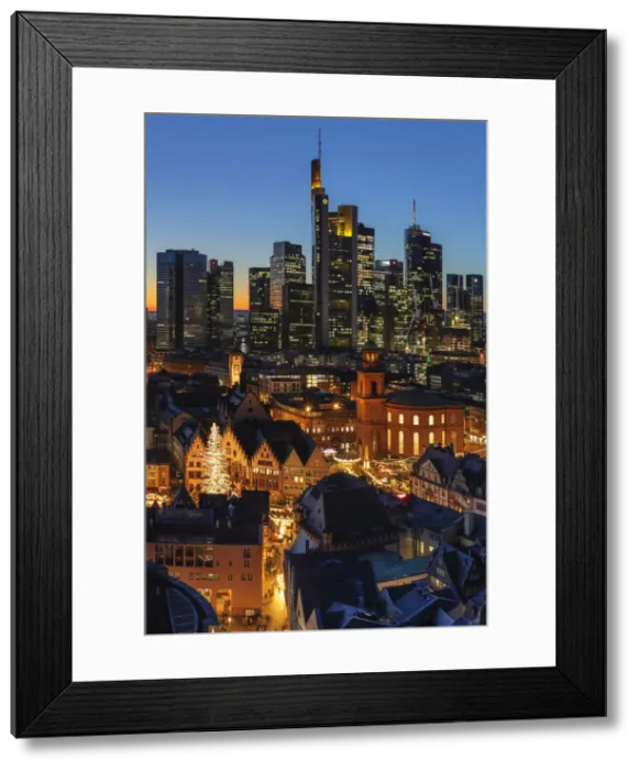 Framed Print : View from Kaiserdom Cathedral St. Bartolomew over Romerberg to Paulskirche Church and the skyline of Frankfurt am Main, Hesse, Germany, Europe Framed Print : View from Kaiserdom Cathedral St. Bartolomew over Romerberg to Paulskirche Church and the skyline of Frankfurt am Main, Hesse, Germany, Europe