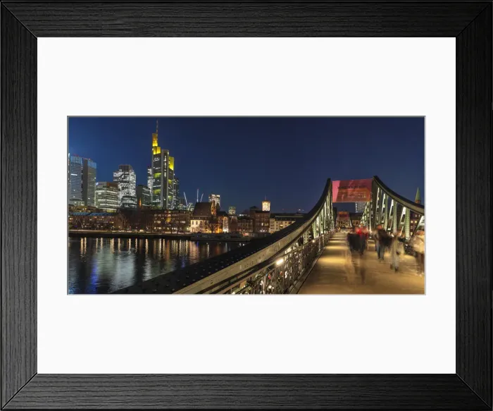Framed Print : View from Eiserner Steg Bridge across Main River to the skyline of Frankfurt am Main, Hesse, Germany, Europe Framed Print : View from Eiserner Steg Bridge across Main River to the skyline of Frankfurt am Main, Hesse, Germany, Europe
