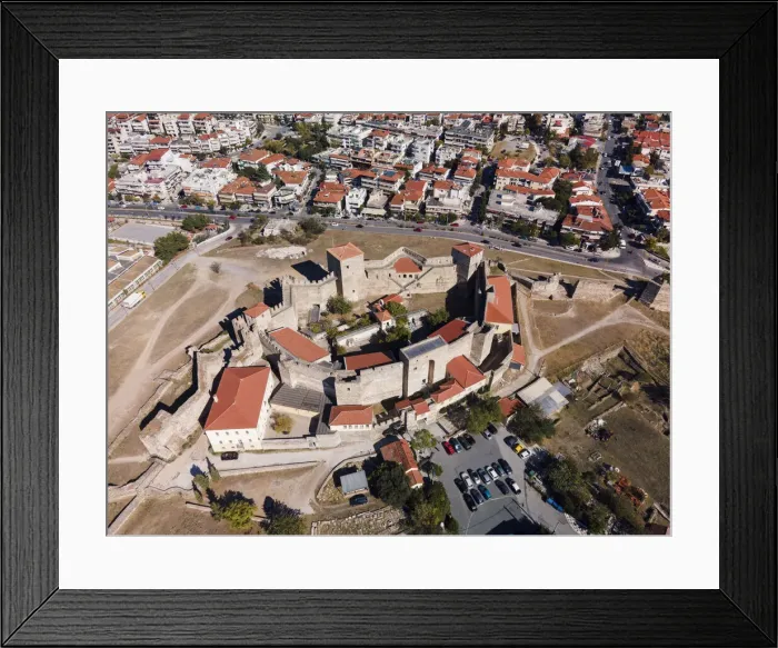 Framed Print : Drone view of Heptapyrgion Byzantine fortress with towers and bastions, Thessaloniki, Greece, Europe Framed Print : Drone view of Heptapyrgion Byzantine fortress with towers and bastions, Thessaloniki, Greece, Europe