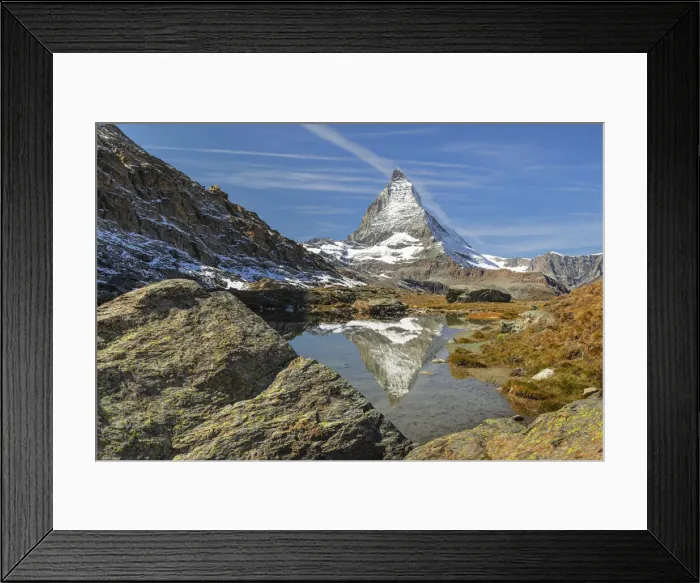 Framed Print : Lake Riffelsee with Matterhorn, 4478m, Zermatt, Valais, Swiss Alps, Switzerland, Europe Framed Print : Lake Riffelsee with Matterhorn, 4478m, Zermatt, Valais, Swiss Alps, Switzerland, Europe