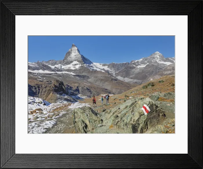 Framed Print : Hikers on Gornergrat, Matterhorn Peak, 4478m, Zermatt, Valais, Swiss Alps, Switzerland, Europe Framed Print : Hikers on Gornergrat, Matterhorn Peak, 4478m, Zermatt, Valais, Swiss Alps, Switzerland, Europe