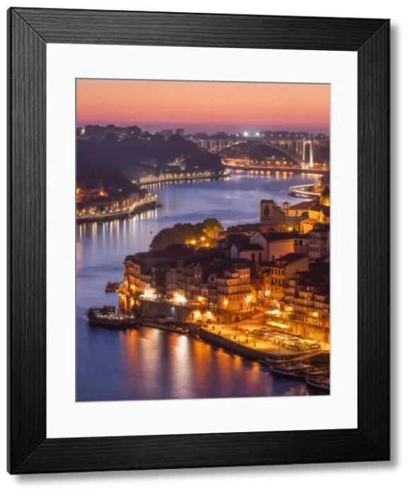 Framed Print : Skyline of the historic city of Porto at sunset with the bridge Ponte de Arrabida in the background, Portugal, Europe Framed Print : Skyline of the historic city of Porto at sunset with the bridge Ponte de Arrabida in the background, Portugal, Europe