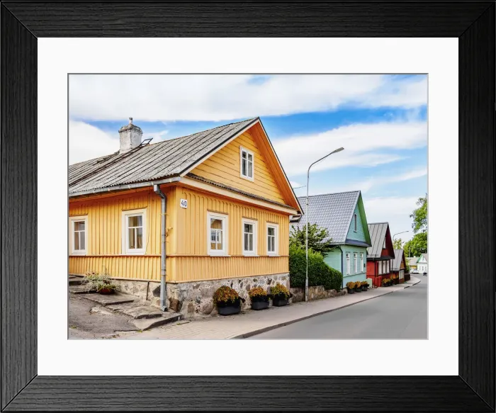 Framed Print : Wooden Karaim Houses, Trakai, Lithuania, Europe Framed Print : Wooden Karaim Houses, Trakai, Lithuania, Europe
