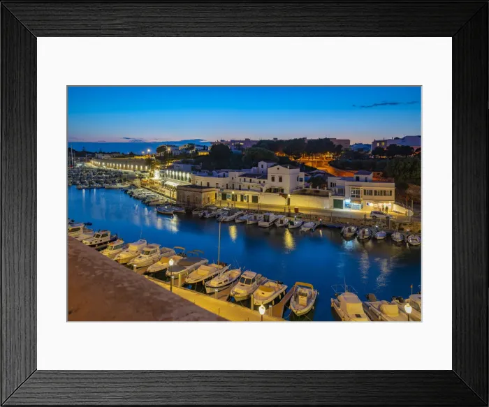 Framed Print : View of marina at dusk from elevated position, Ciutadella, Menorca, Balearic Islands, Spain, Mediterranean, Europe Framed Print : View of marina at dusk from elevated position, Ciutadella, Menorca, Balearic Islands, Spain, Mediterranean, Europe