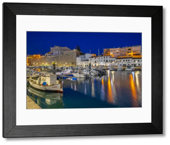 Framed Print : View of boats in marina overlooked by whitewashed buildings at dusk, Ciutadella, Menorca, Balearic Islands, Spain, Mediterranean, Europe Framed Print : View of boats in marina overlooked by whitewashed buildings at dusk, Ciutadella, Menorca, Balearic Islands, Spain, Mediterranean, Europe