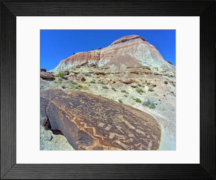 Framed Print : Ancient Indian petroglyphs on a boulder near Marthas Butte in Petrified Forest National Park, Arizona, United States of America, North America Framed Print : Ancient Indian petroglyphs on a boulder near Marthas Butte in Petrified Forest National Park, Arizona, United States of America, North America