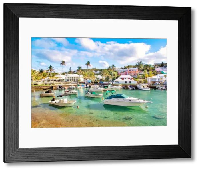 Framed Print : Boats moored in the clear turquoise waters of Flatts Inlet, Hamilton Parish, Bermuda, Atlantic, Central America Framed Print : Boats moored in the clear turquoise waters of Flatts Inlet, Hamilton Parish, Bermuda, Atlantic, Central America