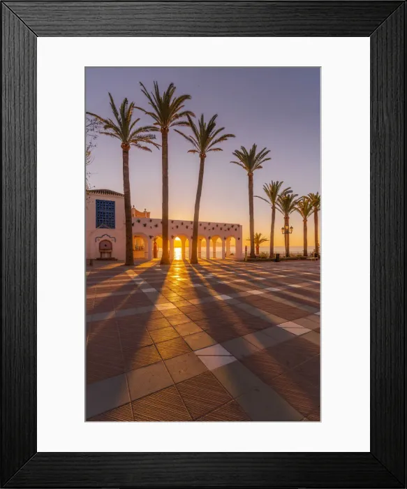 Framed Print : View of Plaza Balcon De Europa at sunrise in Nerja, Costa del Sol, Malaga Province, Andalusia, Spain, Mediterranean, Europe Framed Print : View of Plaza Balcon De Europa at sunrise in Nerja, Costa del Sol, Malaga Province, Andalusia, Spain, Mediterranean, Europe