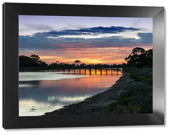 Sunset colours over Laverton Creek and bridge, Altona, Victoria, Australia, Pacific