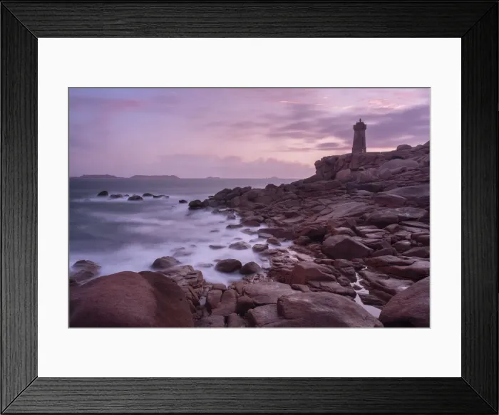 Framed Print : Pink sunset long exposure at Ploumanach lighthouse with the pink granite coast, Cotes d Armor, Brittany, France, Europe Framed Print : Pink sunset long exposure at Ploumanach lighthouse with the pink granite coast, Cotes d Armor, Brittany, France, Europe