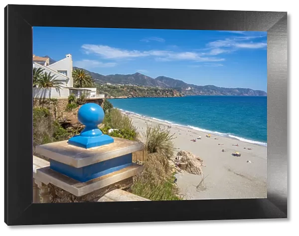 View of Playa de Burriana beach and coastline in Nerja, Costa del Sol, Malaga Province, Andalusia, Spain, Mediterranean, Europe