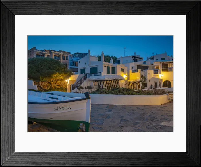 Framed Print : View of Binibeca Vell at dusk, Binibeca Vell, Menorca, Balearic Islands, Spain, Mediterranean, Europe Framed Print : View of Binibeca Vell at dusk, Binibeca Vell, Menorca, Balearic Islands, Spain, Mediterranean, Europe
