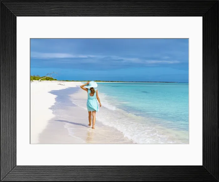 Framed Print : Beautiful woman walking on idyllic beach washed by Caribbean Sea, Barbuda, Antigua and Barbuda, West Indies, Caribbean, Central America Framed Print : Beautiful woman walking on idyllic beach washed by Caribbean Sea, Barbuda, Antigua and Barbuda, West Indies, Caribbean, Central America