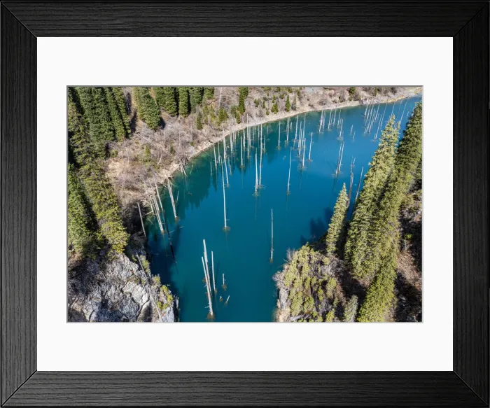 Framed Print : Aerial of the Kaindy Lake with its dead trees, Kolsay Lakes National Park, Tian Shan mountains, Kazakhstan, Central Asia, Asia Framed Print : Aerial of the Kaindy Lake with its dead trees, Kolsay Lakes National Park, Tian Shan mountains, Kazakhstan, Central Asia, Asia