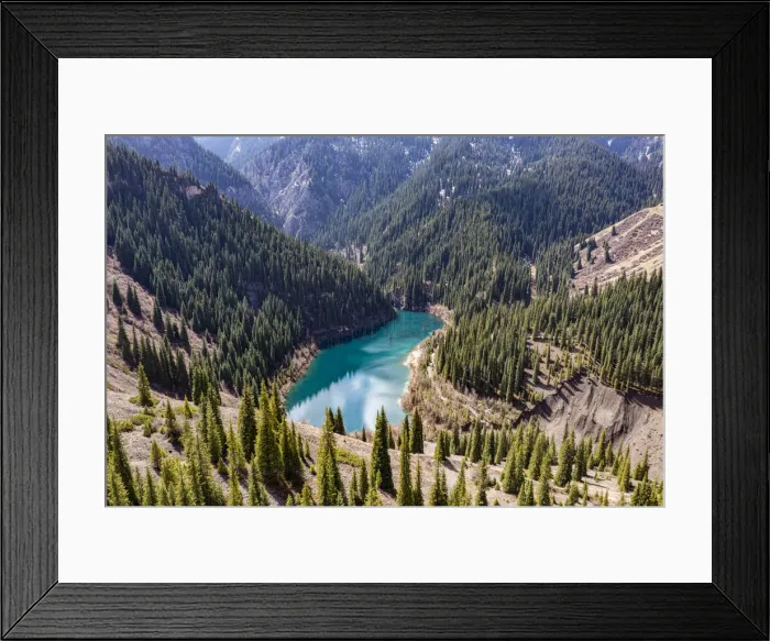 Framed Print : Aerial of the Kaindy Lake with its dead trees, Kolsay Lakes National Park, Tian Shan mountains, Kazakhstan, Central Asia, Asia Framed Print : Aerial of the Kaindy Lake with its dead trees, Kolsay Lakes National Park, Tian Shan mountains, Kazakhstan, Central Asia, Asia
