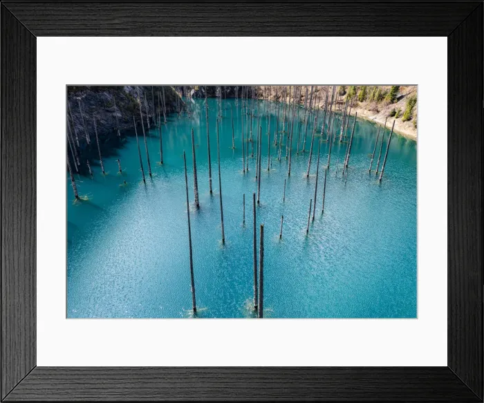 Framed Print : Aerial of the Kaindy Lake with its dead trees, Kolsay Lakes National Park, Tian Shan mountains, Kazakhstan, Central Asia, Asia Framed Print : Aerial of the Kaindy Lake with its dead trees, Kolsay Lakes National Park, Tian Shan mountains, Kazakhstan, Central Asia, Asia