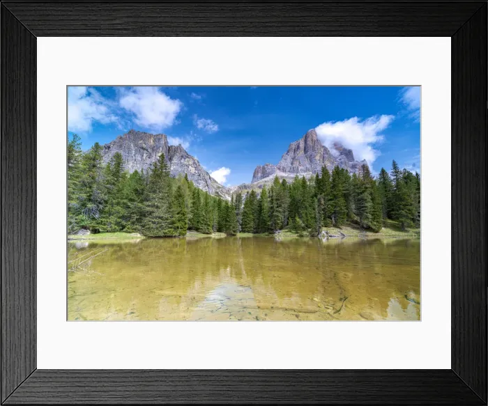 Framed Print : Majestic rock peak of Tofana di Rozes mirrored in the clear water of lake Bai De Dones, Dolomites, Lagazuoi Pass, Veneto, Italy, Europe Framed Print : Majestic rock peak of Tofana di Rozes mirrored in the clear water of lake Bai De Dones, Dolomites, Lagazuoi Pass, Veneto, Italy, Europe