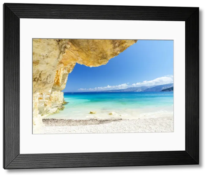 Framed Print : Crystal sea surrounded by limestone cliffs and white pebbles, Fteri Beach, Kefalonia, Ionian Islands, Greek Islands, Greece, Europe Framed Print : Crystal sea surrounded by limestone cliffs and white pebbles, Fteri Beach, Kefalonia, Ionian Islands, Greek Islands, Greece, Europe