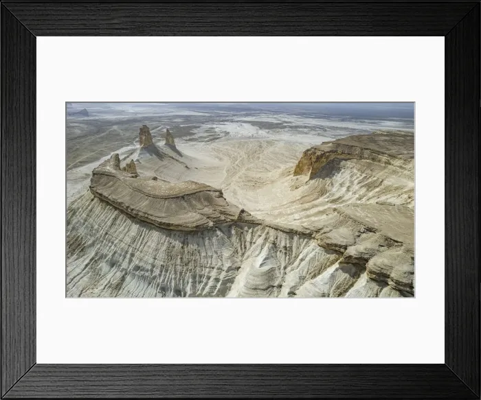 Framed Print : Aerial of Bozzhira Canyon, Ustyurt plateau, Mangystau, Kazakhstan, Central Asia, Asia