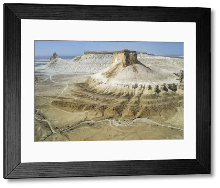 Framed Print : Aerial of Bozzhira Canyon, Ustyurt plateau, Mangystau, Kazakhstan, Central Asia, Asia