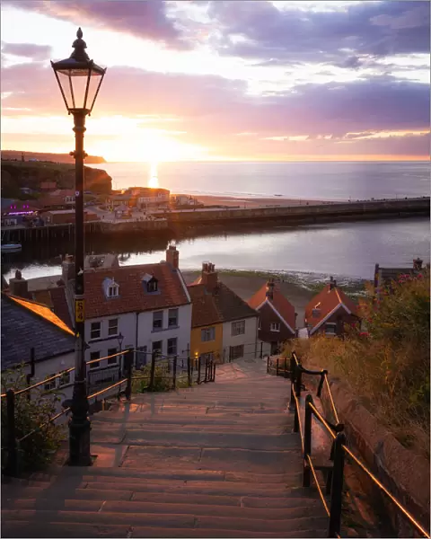 The 199 Steps of Whitby at sunset, Whitby, North Yorkshire, England, United Kingdom, Europe