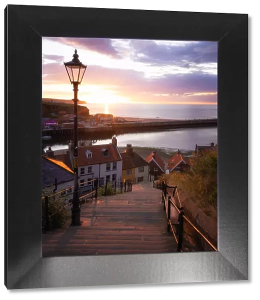 The 199 Steps of Whitby at sunset, Whitby, North Yorkshire, England, United Kingdom, Europe