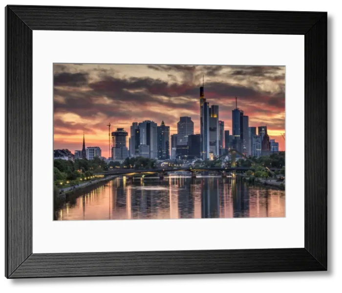 Framed Print : Sunset over the River Main and Frankfurt city skyline, Frankfurt, Hesse, Germany, Europe Framed Print : Sunset over the River Main and Frankfurt city skyline, Frankfurt, Hesse, Germany, Europe