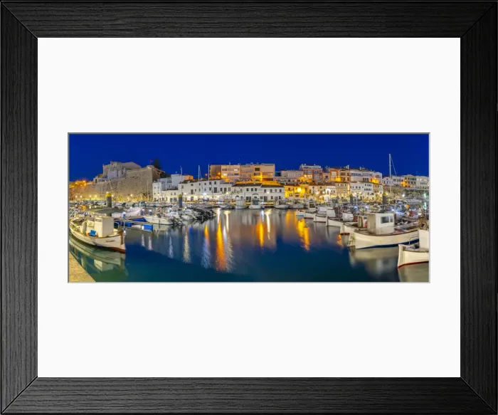 Framed Print : View of boats in marina overlooked by whitewashed buildings at dusk, Ciutadella, Menorca, Balearic Islands, Spain, Mediterranean, Europe Framed Print : View of boats in marina overlooked by whitewashed buildings at dusk, Ciutadella, Menorca, Balearic Islands, Spain, Mediterranean, Europe