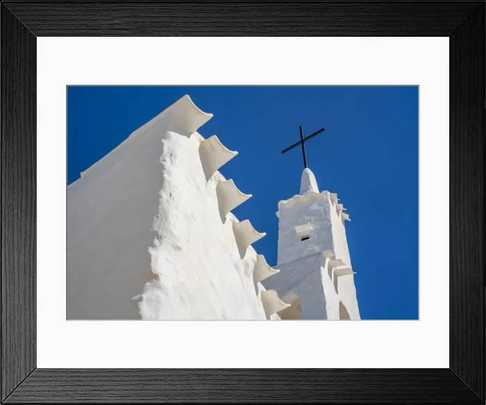 Framed Print : View of whitewashed church and blue sky, Binibequer Vell, Menorca, Balearic Islands, Spain, Mediterranean, Europe Framed Print : View of whitewashed church and blue sky, Binibequer Vell, Menorca, Balearic Islands, Spain, Mediterranean, Europe