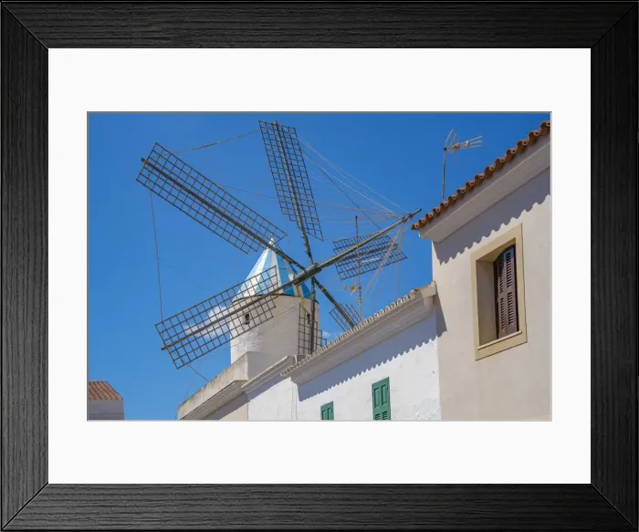 Framed Print : View of whitewashed houses and windmill, Sant Lluis, Menorca, Balearic Islands, Spain, Mediterranean, Europe Framed Print : View of whitewashed houses and windmill, Sant Lluis, Menorca, Balearic Islands, Spain, Mediterranean, Europe