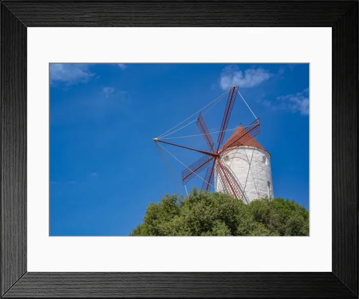 Framed Print : View of windmill against blue sky in Es Mercadal, Menorca, Balearic Islands, Spain, Mediterranean, Europe Framed Print : View of windmill against blue sky in Es Mercadal, Menorca, Balearic Islands, Spain, Mediterranean, Europe
