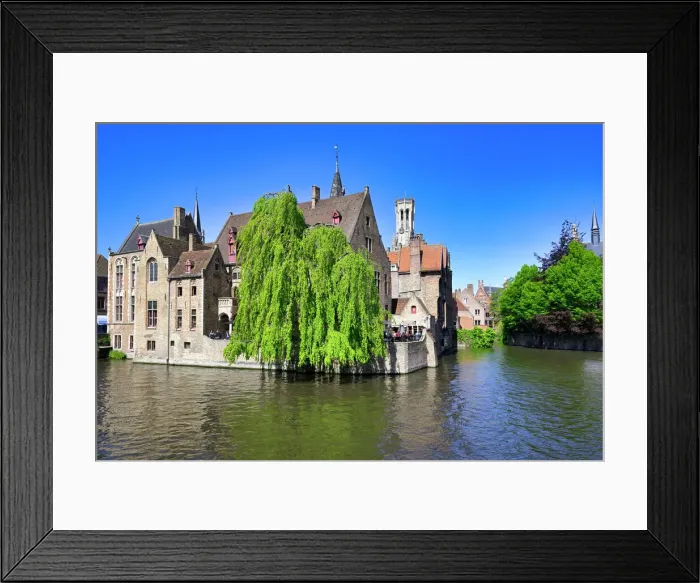Framed Print : Famous canal of Rozenhoedkaai and the Belfry in the background, Bruges, UNESCO World Heritage Site, Belgium, Europe