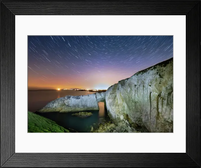 Framed Print : Star trails and night sky over Bwa Gwyn or the White Arch, near Rhoscolyn, Anglesey, North Wales, United Kingdom, Europe Framed Print : Star trails and night sky over Bwa Gwyn or the White Arch, near Rhoscolyn, Anglesey, North Wales, United Kingdom, Europe