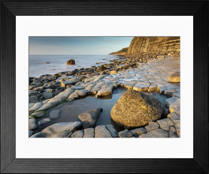 Framed Print : Morning sunlight lighting up the Ammonite Pavement near Lyme Regis, Dorset, England, United Kingdom, Europe Framed Print : Morning sunlight lighting up the Ammonite Pavement near Lyme Regis, Dorset, England, United Kingdom, Europe
