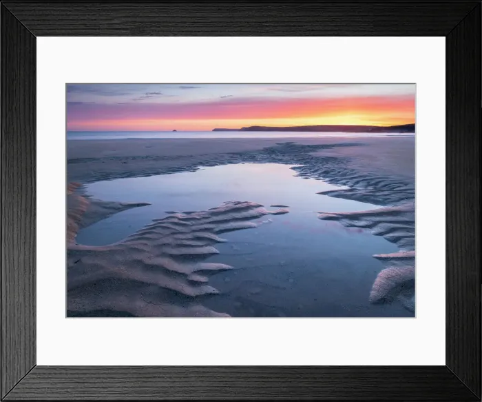 Framed Print : Tidal pools on a deserted sandy beach at sunrise, Harlyn Bay, Cornwall, England, United Kingdom, Europe Framed Print : Tidal pools on a deserted sandy beach at sunrise, Harlyn Bay, Cornwall, England, United Kingdom, Europe
