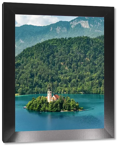 The Church of the Assumption of Mary on its own island, Lake Bled, Slovenia, Europe