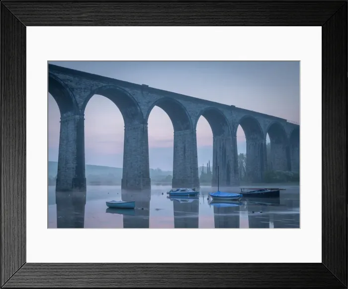 Framed Print : Boats beneath St. Germans Victorian viaduct at dawn, St. Germans in Cornwall, England, United Kingdom, Europe Framed Print : Boats beneath St. Germans Victorian viaduct at dawn, St. Germans in Cornwall, England, United Kingdom, Europe