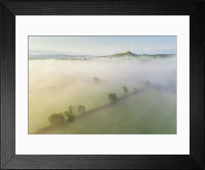 Framed Print : Aerial view over mist shrouded countryside towards Brentor Church, Dartmoor National Park, Devon, England, United Kingdom, Europe Framed Print : Aerial view over mist shrouded countryside towards Brentor Church, Dartmoor National Park, Devon, England, United Kingdom, Europe