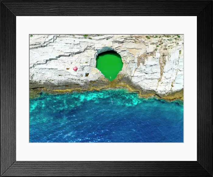 Framed Print : Aerial view of tourists bathing in the Giola, a natural pool on Thassos island, Greek Islands, Greece, Europe Framed Print : Aerial view of tourists bathing in the Giola, a natural pool on Thassos island, Greek Islands, Greece, Europe