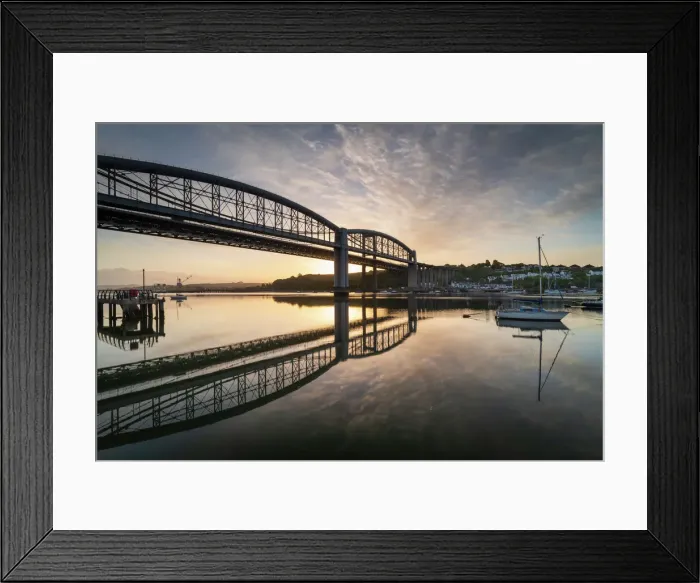 Framed Print : Sunrise over the Royal Albert Bridge which spans the River Tamar in Saltash, Cornwall, England, United Kingdom, Europe