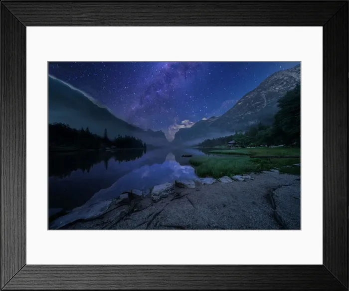 Framed Print : Lake Dobbiaco by night in summer, Sud Tirol, Italy, Europe Framed Print : Lake Dobbiaco by night in summer, Sud Tirol, Italy, Europe
