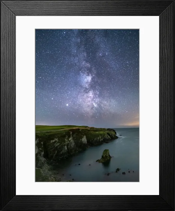 Framed Print : The Milky Way and night sky over Gwenfaens Pillar, Porth Saint, near Rhoscolyn, Anglesey, North Wales, United Kingdom, Europe Framed Print : The Milky Way and night sky over Gwenfaens Pillar, Porth Saint, near Rhoscolyn, Anglesey, North Wales, United Kingdom, Europe