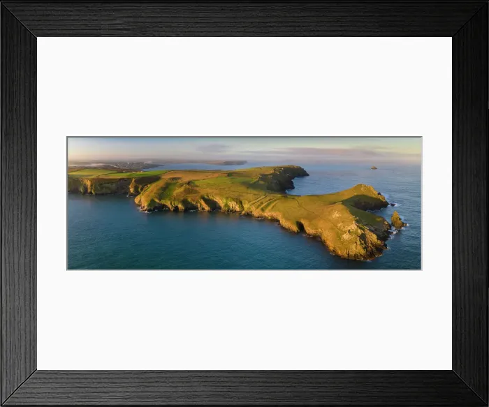 Framed Print : Aerial view of The Rumps cliffs and coastline near Pentire Point, North Cornwall, England, United Kingdom, Europe Framed Print : Aerial view of The Rumps cliffs and coastline near Pentire Point, North Cornwall, England, United Kingdom, Europe