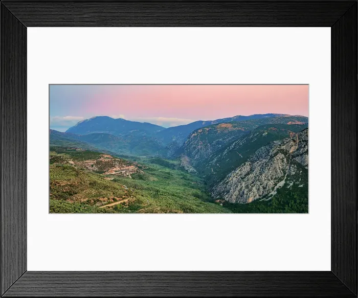 Framed Print : Landscape of the Pleistos River Valley at dusk, Delphi, Phocis, Greece, Europe Framed Print : Landscape of the Pleistos River Valley at dusk, Delphi, Phocis, Greece, Europe